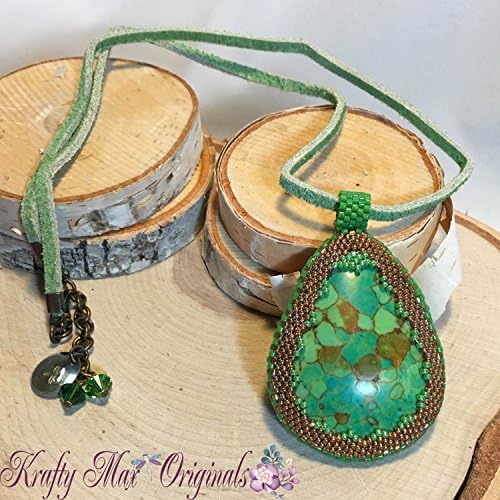 Green Moziac Turquoise and Bronze Beadwoven Necklace