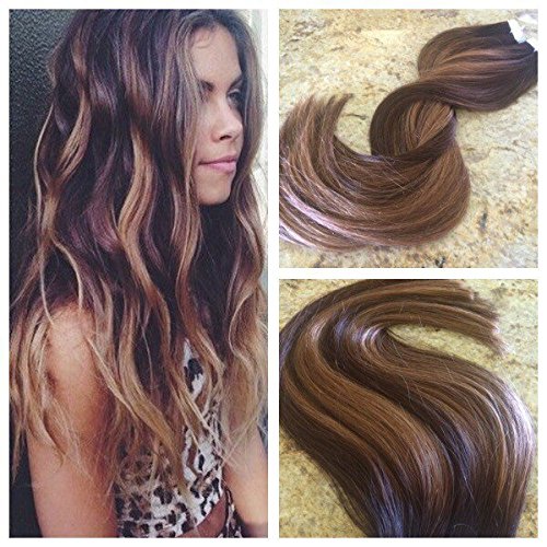 Moresoo 18 inch 20pcs/50g Colorful Two Tone Hair Chocolate Brown Highlighted with Cameral Blonde 100% Remy Human Hair Seamless Tape In Hair Extensions