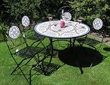 Outdoor Living : Garden Furniture Blue Mosaic 90 cm table Set with 4 folding matching Chairs