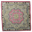 100% Satin Charmeuse Silk Geometric Floral Pattern Pink Brown Square Scarf - Pink