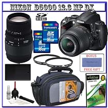 Nikon D5000 Digital SLR Camera w/ 18-55mm VR Lens + Sigma 70-300mm Zoom Lens + Two (2) 16GB SDHC Memory Cards + Spare EN-EL9 Battery + Two (2) UV Glass Protective Filters + Digital Carrying Case + Willoughby's Package II