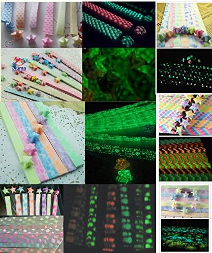 New Glow in Dark Lucky Star Origami Folding Plastic Strip Paper Heart Bowknot Design Sweet Heart set22