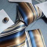 Blue Stripes Woven Silk Neckie Hanky Cufflinks Gift Box Set dodger blue gift for holidays Pointe Tie PH1130