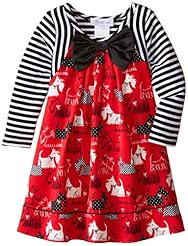 Girls Striped Print  Long Sleeves Corduroy/Cotton/Satin/Knit  Dress With a Bow(s)