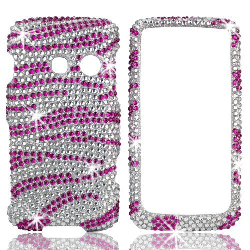 Talon Full Diamond Bling Phone Shell for LG Rumor Touch - Zebra - Hot Pink - MetroPCS, Sprint, US Cellular, and Virgin Mobile - 1 Pack - Case - Retail Packaging - Hot Pink/Silver
