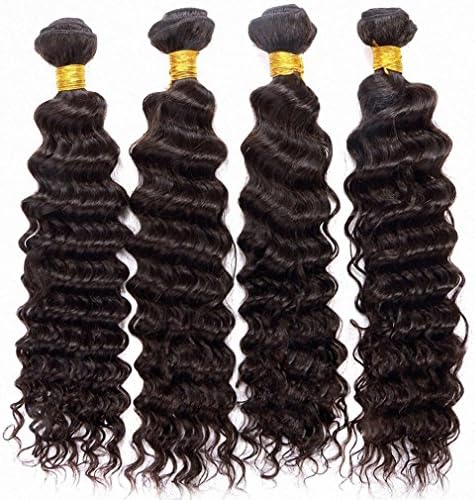 FESHFEN Malaysian Virgin Hair Deep Wave Hair Bundles 4 Pcs 400g Unprocessed Virgin Human Hair Weave Natural Black Deep Curly Hair Extensions (Brazilian Hair 12 14 16 18)