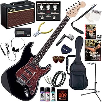 【クリックで詳細表示】Photogenic エレキギター 初心者 入門 ストラトタイプ VOX Pathfinder10とVOXのマルチエフェクターが入ってる完璧21点セット ST-200/BK(ブラック)： 楽器