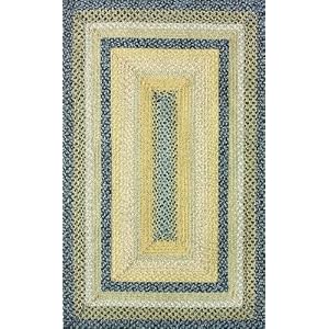 Braided Area Rug Cotton Fabric Cottage 8x10 Blue Yellow