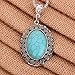 Yazilind Retro Oval Turquoise Pendant Carve Symbol Pendant Chain Necklace