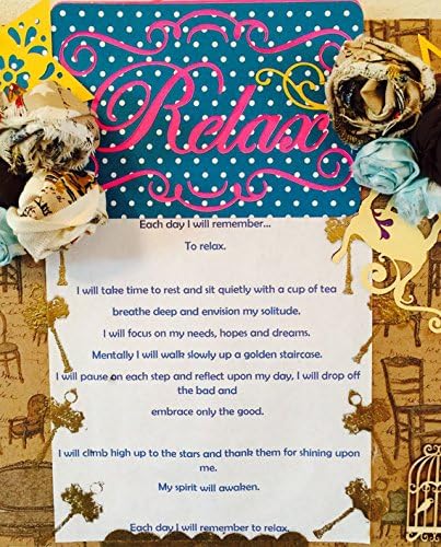 Inspirational Art, Meditation Art, Blessing Art, Zen, Yoga, Mixed Media, Prayer Flag, Mantras,Hand Made fabric flowers, Chairs, blue, pink