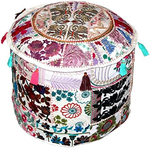 The Imperial Heritage Handmade White Cotton Patchwork Poufs Ottomans Floor Cushions 18x13 inches