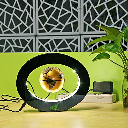 Magnetic Levitation Floating World Map Globe with LED Lights for Learning Education Teaching Demo Home Office Desk Decoration (Oval + Gold Globe)