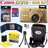 Canon PowerShot SX210IS 14.1 MP Digital Camera (Gold) + 8GB Accessory Kit