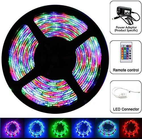 5M/16.4 Ft SMD 3528 RGB 300 LED Color Changing 12V waterproof Flexible Strip Light Kit with 24 K IR Remote Control+ 2 A Power Supply, Free from US Directly!