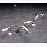 61gpAh20WEL. SL160  Rohl A1464XMTCB XM Cross Metal Tuscan Brass Bathroom Tub Faucets Country Bath 4 Hole Deckmount C Spout Tub Filler With Hand Spray
