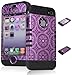 Bastex Heavy Duty Hybrid Case for iPhone 4, 4s, 4th Generation - Black Silicone / Purple Swirls & Circles Antique Design Hard Shell