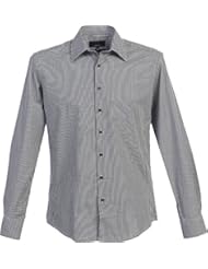 Apparel: Studio 10 Mens Slim Fit Cotton Stretch Dress Shirt, Checked Black/White,L 34/35