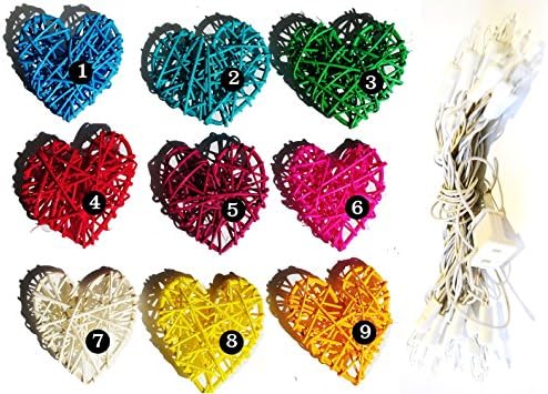 Exotic Elegance Set of 20 Customized Color Heart Woven Rattan String Lights /Home Decor/ Valentine's Party.