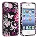 Snap-on Rubber Coated Case compatible with Apple iPhone 4 / 4S, Pink / Black Butterfly