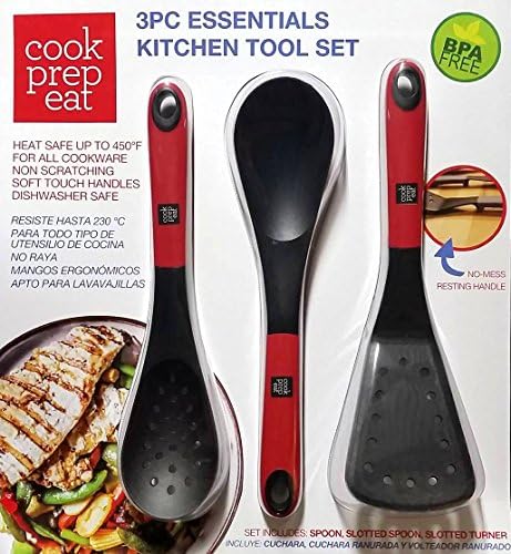 Cook Prep Eat 3 Peace Essentials Kitchen Tool Set Spoon, Slotted Spoon, &amp; Slotted Turner BPA Free