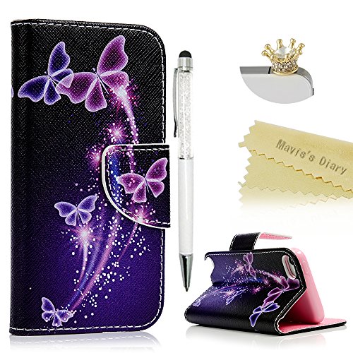Touch 5,Touch 6 Wallet Case - Mavis's Diary Premium PU Leather with Magnetic Clasp Card Holders Flip Cover for iPod Touch 5th & 6th Generation with Crown Dust Plug & Crystal Pen (Dream Butterfly)