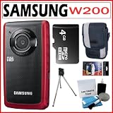 Samsung HMX-W200 Waterproof HD Camcorder with 2.4-inch LCD Screen in Red + 4GB Accessory Kit