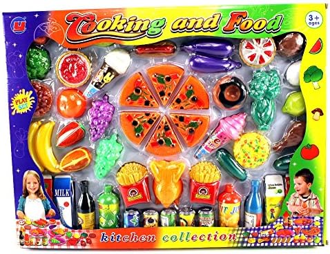 Deluxe Food Kitchen Collection 59 Pcs. Toy Food Playset w/ Assorted Toy Foods, Fruits, Vegetables, Etc