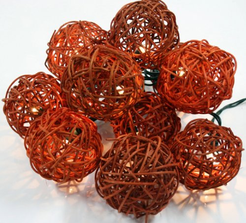 Rattan-Ball Lichterkette braun / Kugel Lichterketten