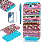 Pandamimi ULAK 2in1 Hybrid Pink Hard Aztec Tribal Pattern + Blue Silicon Case Cover For Samsung Galaxy Note 2 Note II N7100 +Screen Protector +Stylus