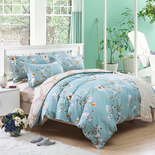 [farmhouse style] Polyester Plants and flowers Duvet Cover Set 4 Pieces(1Duvet cover 1Flat sheets 2Pillow)-W Queen2