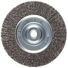 Weiler Vortec Pro Medium Face Wire Wheel Brush, Round Hole, Carbon Steel, Crimped Wire, 6" Diameter, 0.014" Wire Diameter, 5/8-1/2" Arbor, 1-7/16" Bristle Length, 3/4" Brush Face Width, 6000 rpm