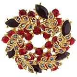 Gold Tone Ruby Red Rhinestone Wreath Pin Brooch
