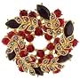 Gold Tone Ruby Red Rhinestone Wreath Pin Brooch