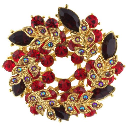 Childrens Toyshop  Jewelry : Gold Tone Ruby Red Rhinestone Wreath Pin Brooch