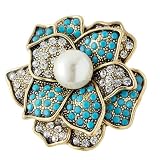 Turquoise and Gold Fashion Ring with Pearl - One Size Fits Most - Lead and Nickel Free
