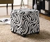 White Zebra Print Fabric Upholstered Storage Ottoman by Coaster