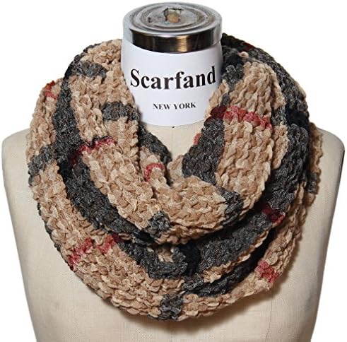 Scarfand Plaid Tartan Checker Block Infinity Scarf (Crinkled Camel)