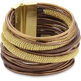 Citrine by the Stones Rocker Gold-Plated Brown Leather Wrap B