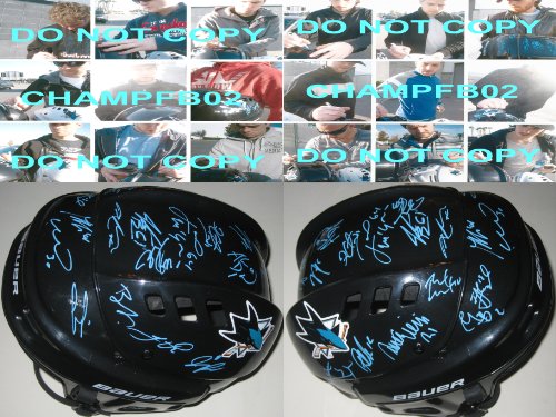 2011 SAN JOSE SHARKS,TEAM,SIGNED,AUTOGRAPHED,FULL SIZE HELMET,JOE THORNTON,JOE PAVELSKI,PATRICK MARLEAU PLUS MORE,WITH COA,PROOF