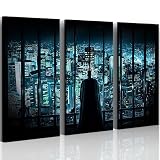 BATMAN 3 Bilder auf Leinwand - fertig gerahmt auf Keilrahmen riesig 120 cm XXL. Lounge Bild mit Bilderrahmen. Kein Poster oder Plakat sondern Leinwand Kunstdruck als Wandbild mit Rahmen. Impressionen wie ein echtes Ölbild oder Gemälde. STYLE DARK KNIGHT