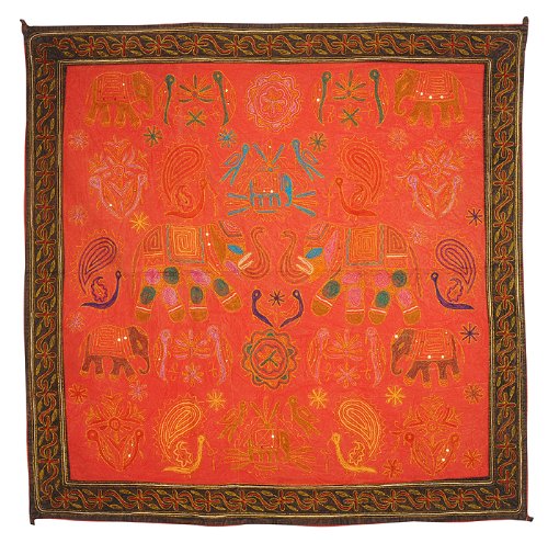 Imagen 3 de Bordado Tradicional Tapiz Tradicional Zari Work-Wall Hanging-Table tiro en tela de algodón Tamaño 36 x 36 pulgadas