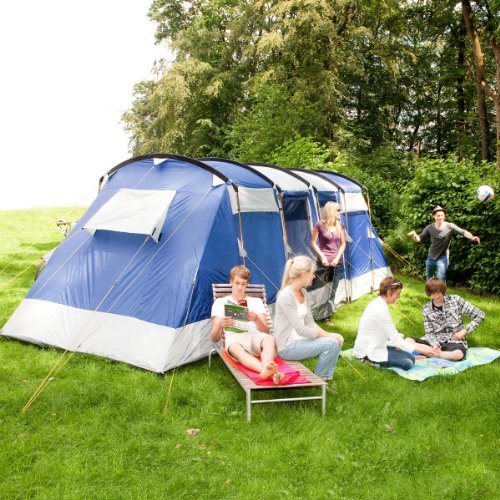 Skandika Montana 6 Tente de camping tunnel familiale pour 6 personnes Bleu 650 x 240 cm