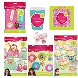 7 Item Bundle: Kids American Girl Party Supplies Set for 12: Invitations, Cups, Plates, Decorations, Favors, Cupcake Papers + Hair Bow