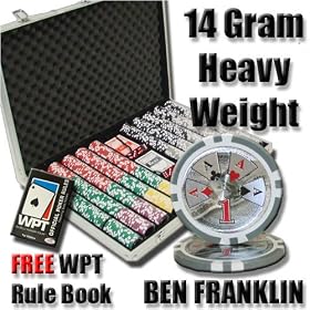 1000 Ben Franklin Poker Chip Set with Free WPT Rule Book. 14 Gram Heavy Weighted Poker Chips.