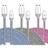 10Ft Nylon Braided Micro USB Cable, Eversame [3-Pack] 3M Premium USB2.0 A Male to Micro B Charger Cord For Android, Samsung Galaxy S6 Edge Plus/Note5, HTC, LG, Blackberry and more(Blue Black Hot Pink)