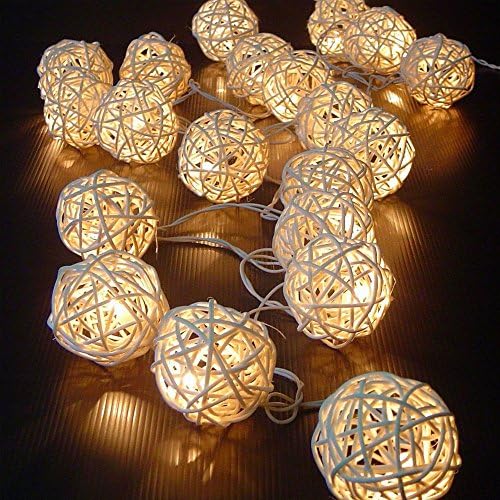Jahoo Battery Operated 7.2ft 20 LED Fairy Lights Rattan Ball Christmas String Lights Warm White--- Ideal for Wedding, Christmas &amp; Party String Lights