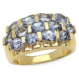 2.20 Carat Genuine Tanzanite 14K Yellow Gold Over Silver Ring