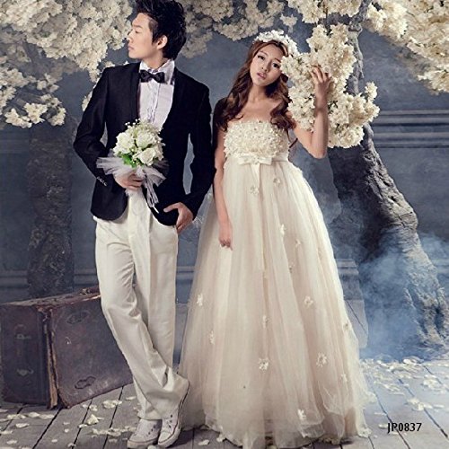 JP0837  花嫁ドレス 妊娠ドレス 編み上げタイプ 豪華な ウェディングドレス ロングドレス エンパイアライン ビスチェタイプ 刺繍 フリル 妊婦さんもOK 妊娠花嫁 結婚式 披露宴 3714061206