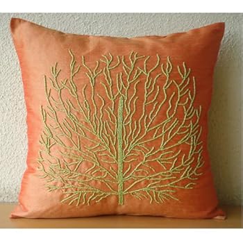 Feature Money Tree 26x26 Inches Square Decorative Throw Orange