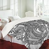 Duvet Cover Bird In Flowers Black White (by DENY Designs)